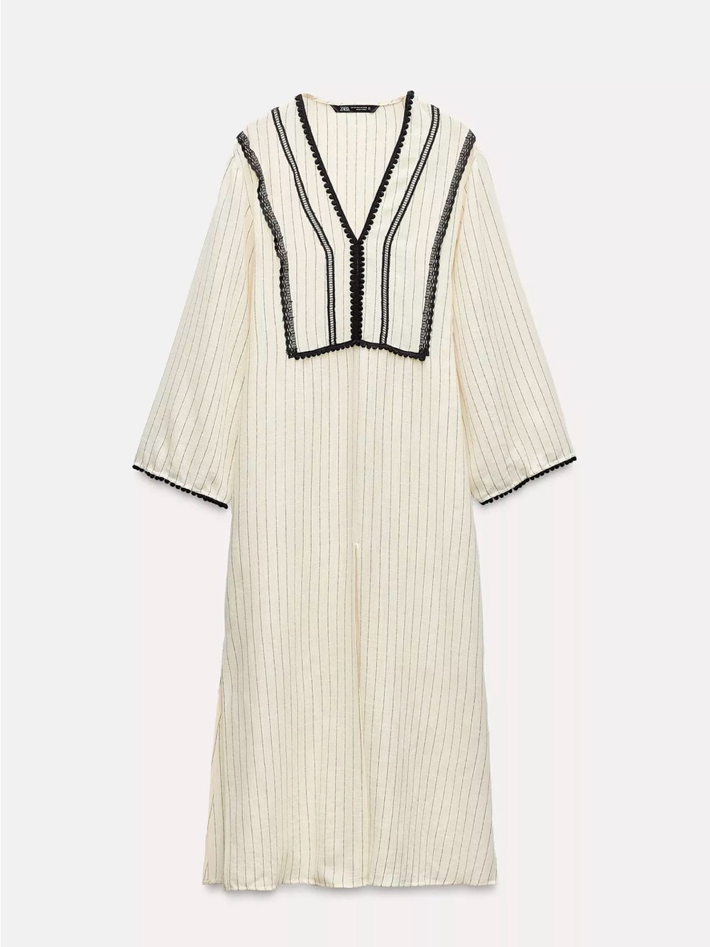 Zara Cream Striped Caftan with Black Trim